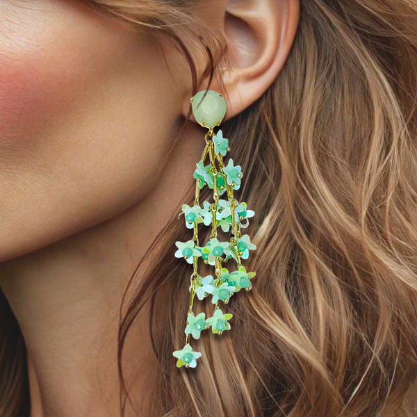 Amazonite Mint Flowers Earrings | Gold