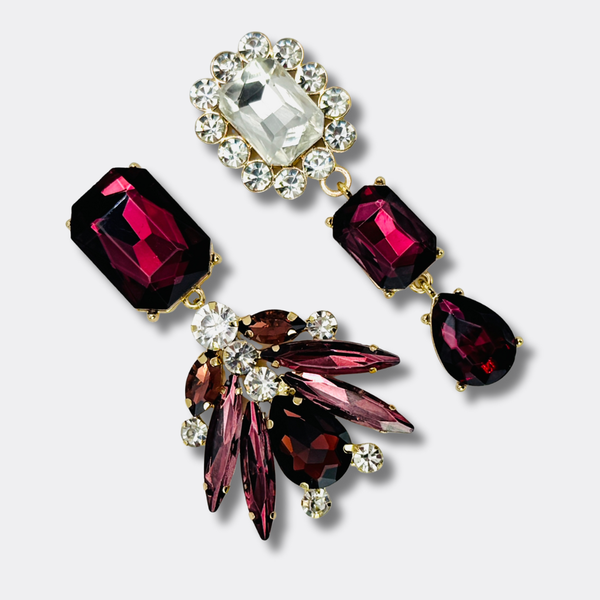 Big Burgundy Crystal Earrings | Gold