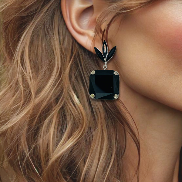 Black Crystal Earrings | Silver