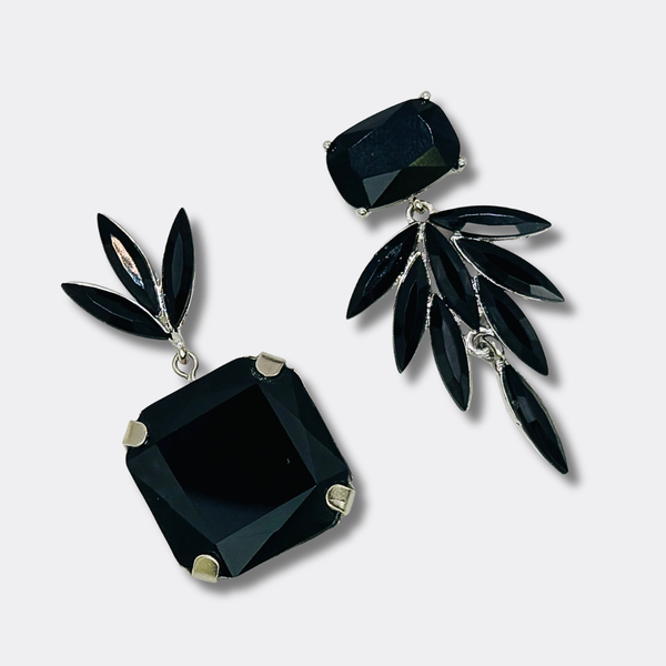 Black Crystal Earrings | Silver
