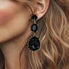 Black Facet Drop Earrings | Gold