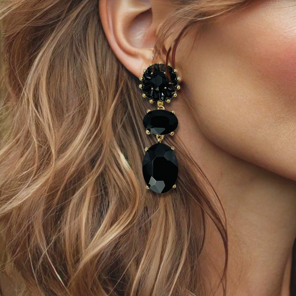 Black Facet Drop Earrings | Gold