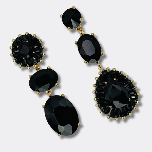 Black Facet Drop Earrings | Gold