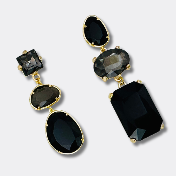 Black & Grey Crystal Earrings | Gold