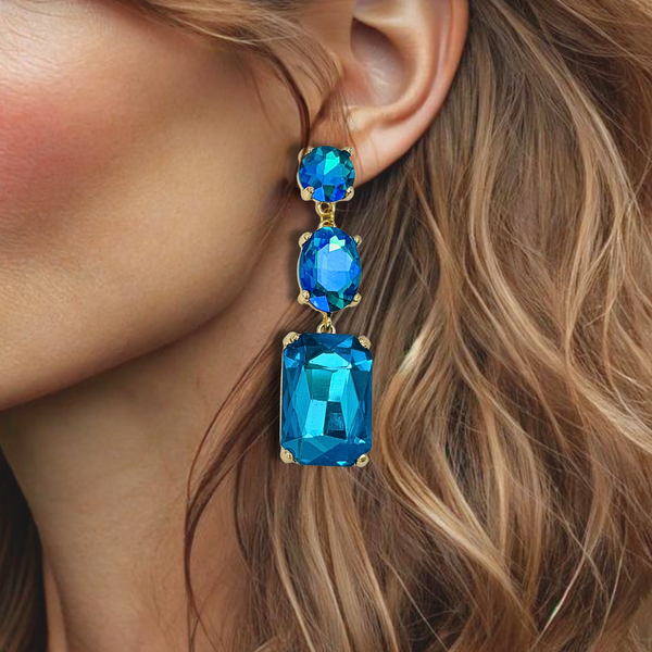 Blue AB Glam Earrings | Gold