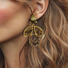 Brown Beaded Leaf Earrings | Gold