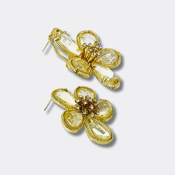 Crystal Wedding Flower Earrings | Gold