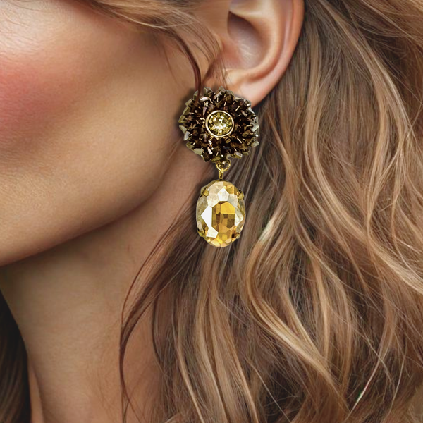 Clip Brown Champagne Earrings | Gold