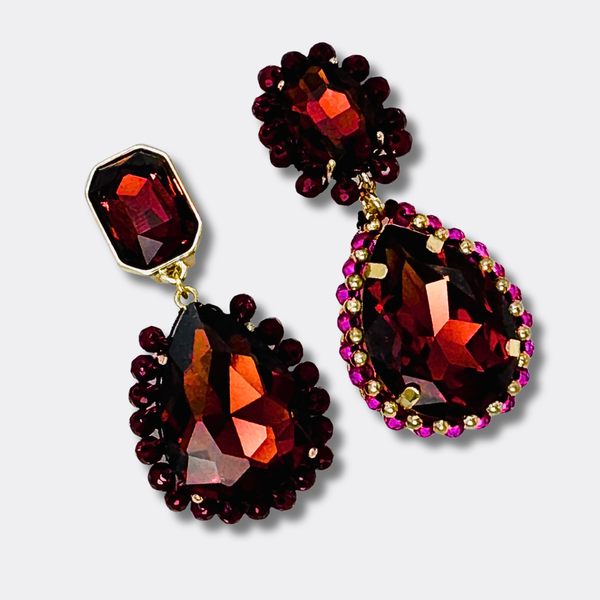 Clip Burgundy Earrings | Gold