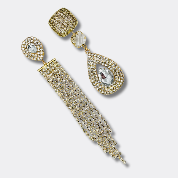 Clip Earrings Long Strass Glam | Gold
