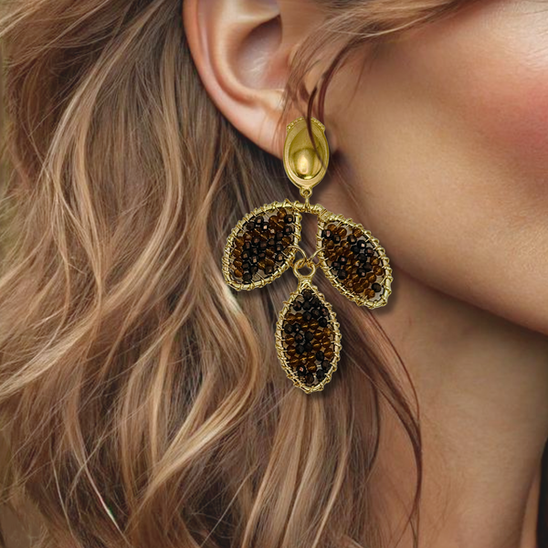 Copper Beaded Leaf Earrings | Gold