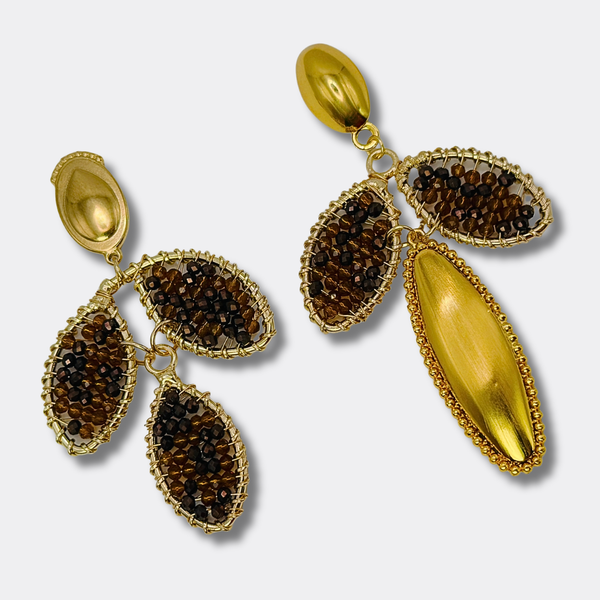 Copper Beaded Leaf Earrings | Gold