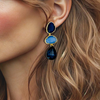 Dark Blue Crystal Earrings | Gold