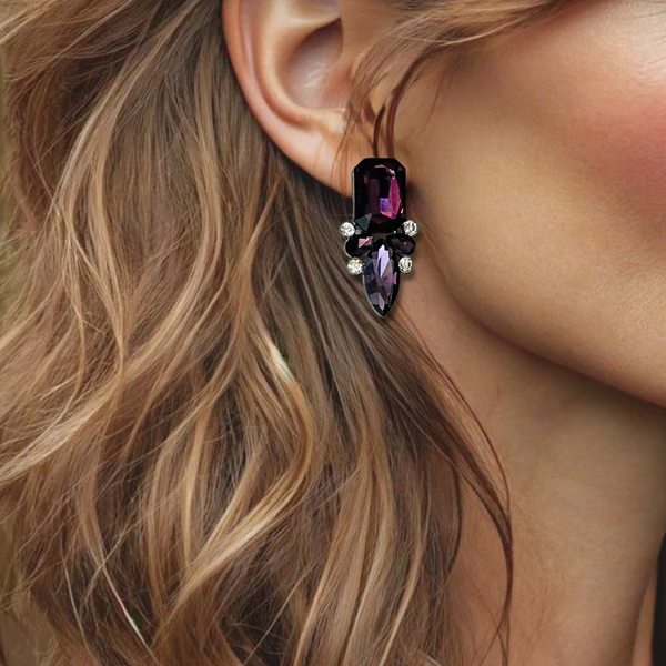 Dark Purple Crystal Earrings | Silver
