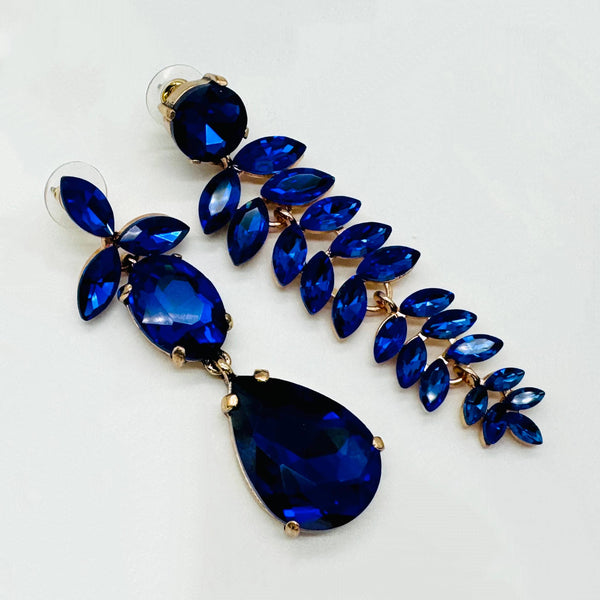 Long Cobalt Leafs Earrings | Gold