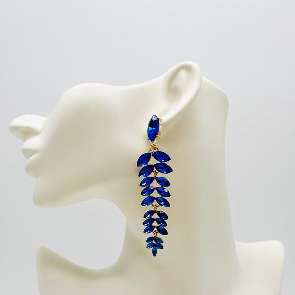 Long Cobalt Leafs Earrings | Gold