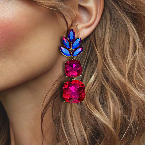 Fuchsia AB Glam Earrings | Gold
