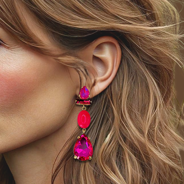 Fuchsia Agate Earrings | Gold
