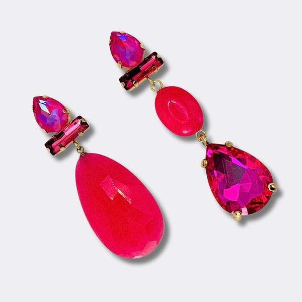 Fuchsia Agate Earrings | Gold