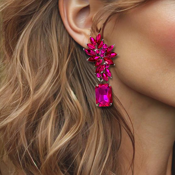 Fuchsia Crystal Earrings | Silver
