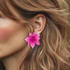 Fuchsia Flower Heart Earrings | Gold