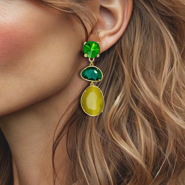 Green Crystal Earrings | Gold