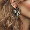 Grey Hematite Earrings | Gold