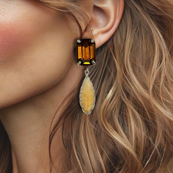 Light Brown Crystal Earrings | Silver