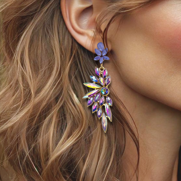 Lilac Crystal Glam Earrings | Gold