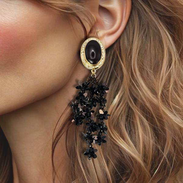 Long Brown Flowers Earrings | Gold