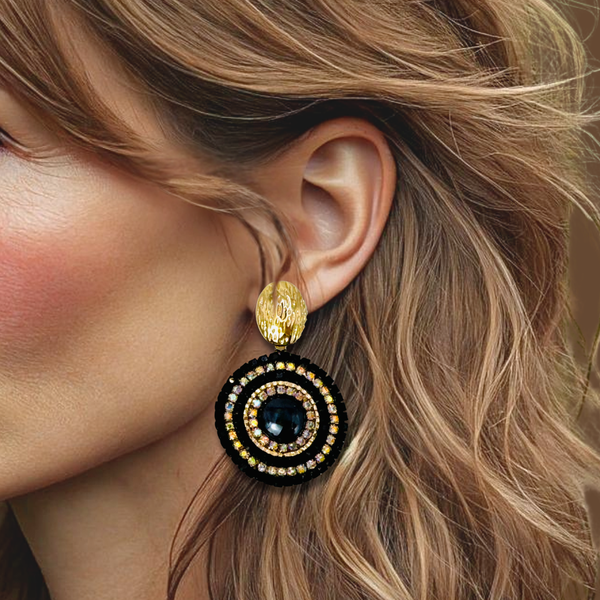 Black Luminous Halo Earrings | Gold