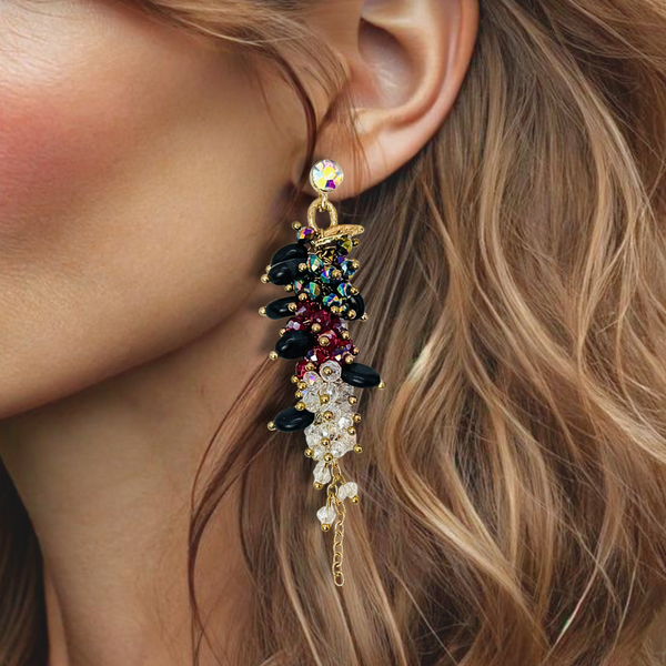 Red Black Flower Earrings | Gold