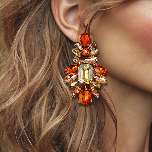 Orange Champagne Glam Earrings | Gold