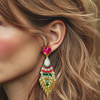 Colorful Beaded Diamond Earrings | Gold