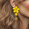 Yellow Crystal Flower Earrings | Gold