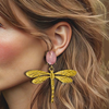 Pink Dragonfly Earrings | Gold