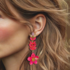Shiny Pink Flower Earrings | Gold