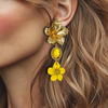 Yellow Crystal Flower Earrings | Gold