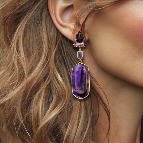 Long Amethyst Glam Earrings II | Gold
