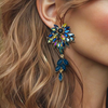 Peacock Blue Earrings | Gold
