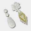 White Beads Flower Earrings | Gold
