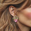 Fuchsia Flower Beads Earrings | Gold