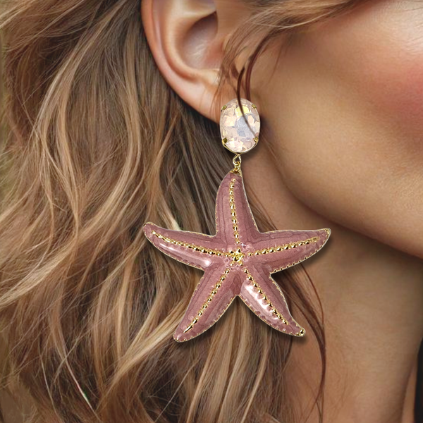 Dusty Pink Starfish Earrings | Gold