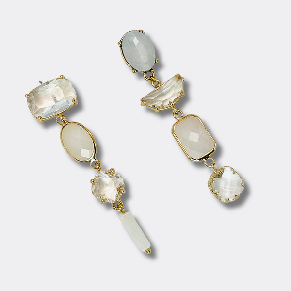 White Gems Earrings II | Gold