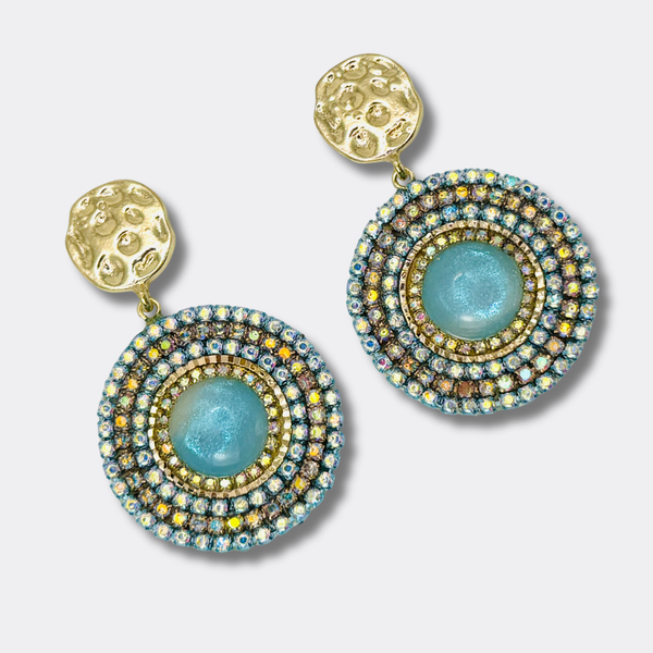 Blue Luminous Halo Earrings | Gold