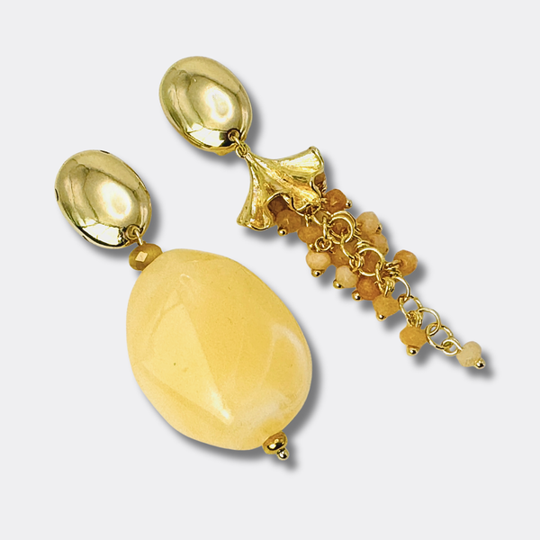 Clip Earrings Yellow Jade | Gold