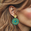 Green Luminous Halo Earrings | Gold