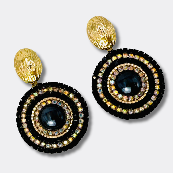 Black Luminous Halo Earrings | Gold