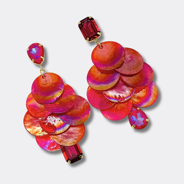 Wine Red Shell Earrings | Gold