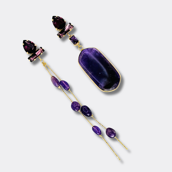 Long Amethyst Glam Earrings III | Gold